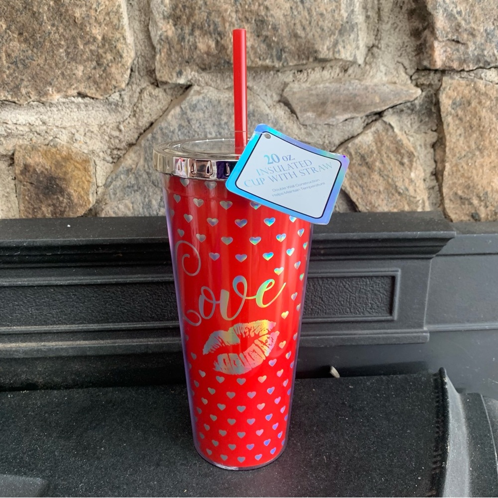 Spoontiques Love Insulated Cup with Straw Acrylic Red 20 Oz.